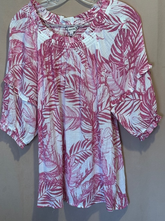 Nanette Lepore Tops - Nanette Lepore White Blouse with Pink Leaf Print
